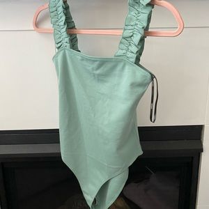 Green Ruffled Sleeve Body suit